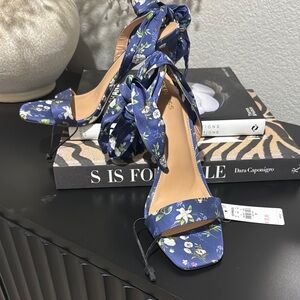 Express Blue and Green Floral Heels